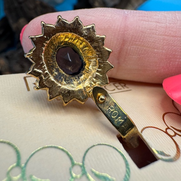 Roman vintage necklace enhancer, dark blue & clear glass in gold tone, NOS. - Picture 4 of 5